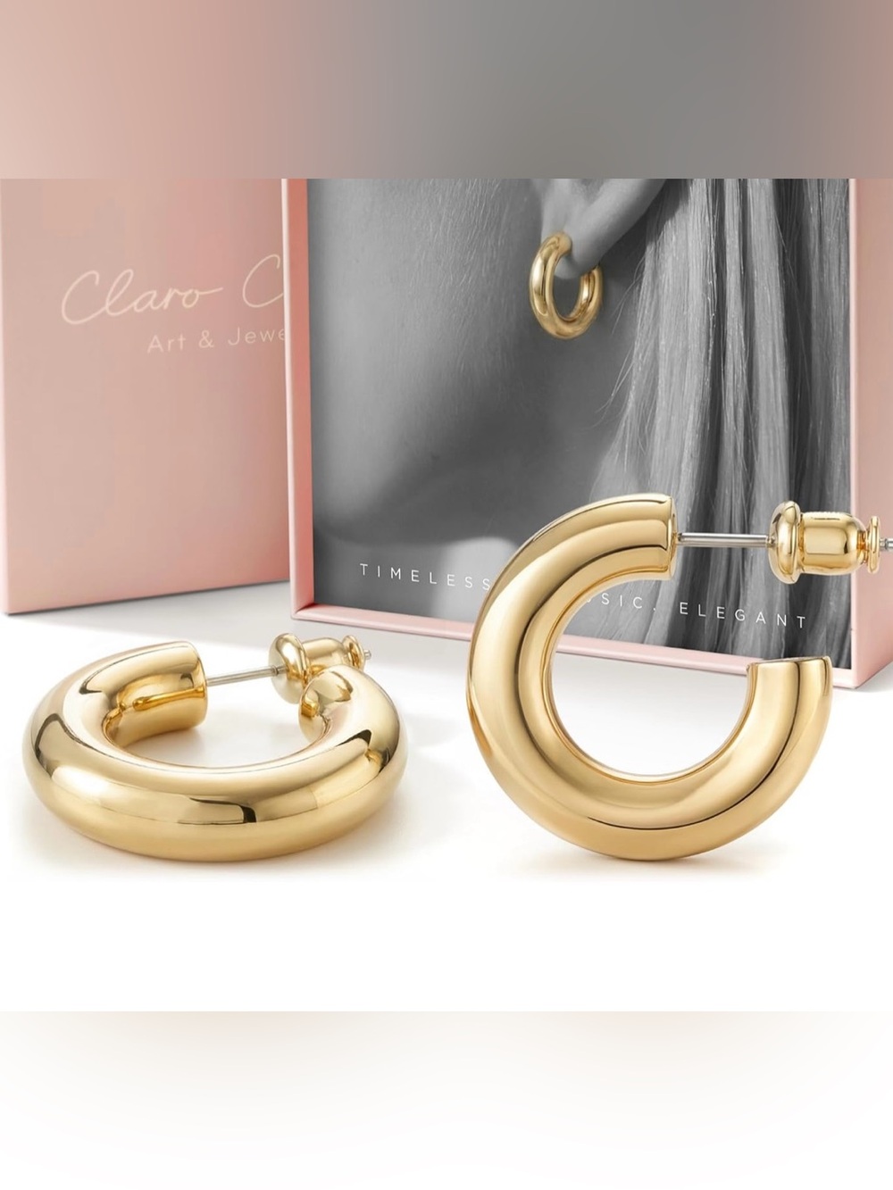 Chunky 14K Gold Colored Lightweight Chunky Open Hoops Gold Hoop Earrings